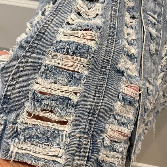 A Distressed Denim Maxi Skirt Snap Front - SZ XL   New without Tags - Picture 5 of 8